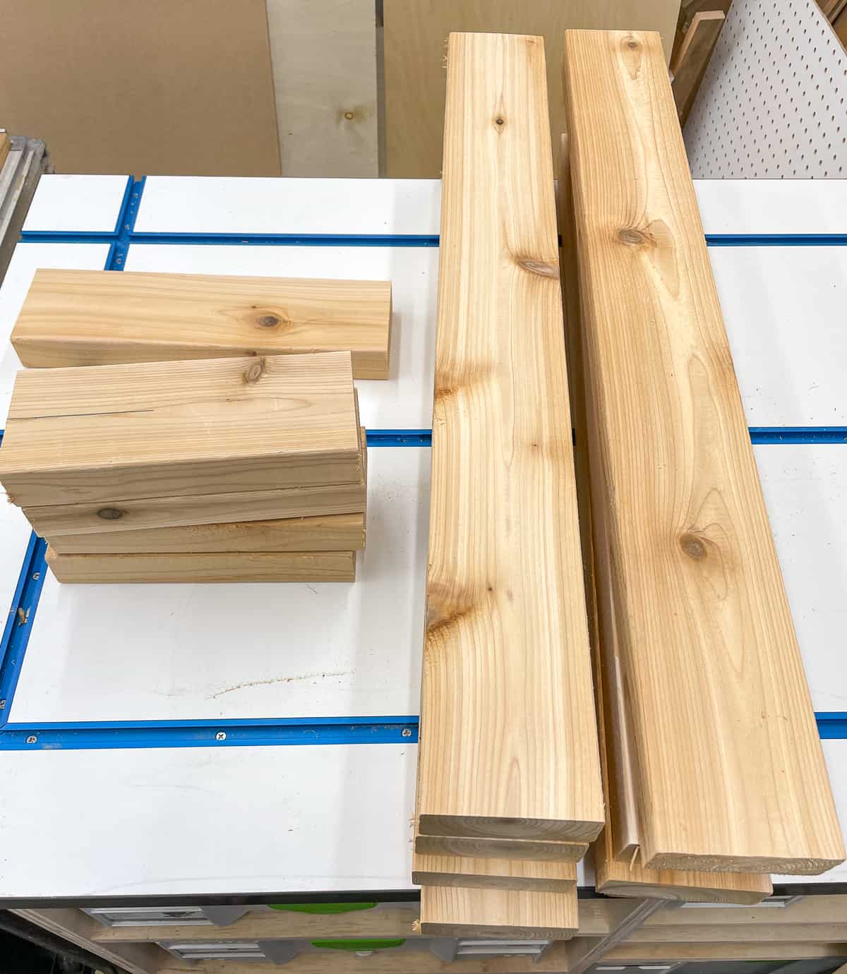 cut 2x4 pieces for DIY grill station