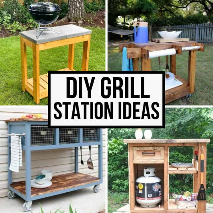 image collage of four DIY grill station ideas with text overlay "DIY Grill Station Ideas"