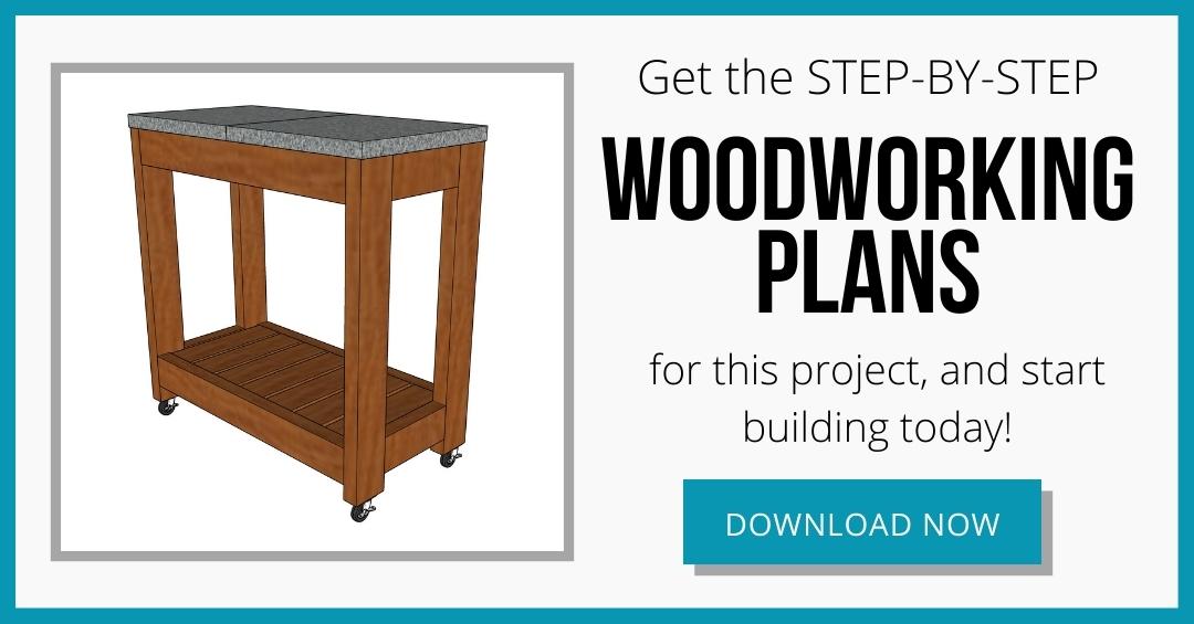 3D model of DIY grill station with button to download the woodworking plans