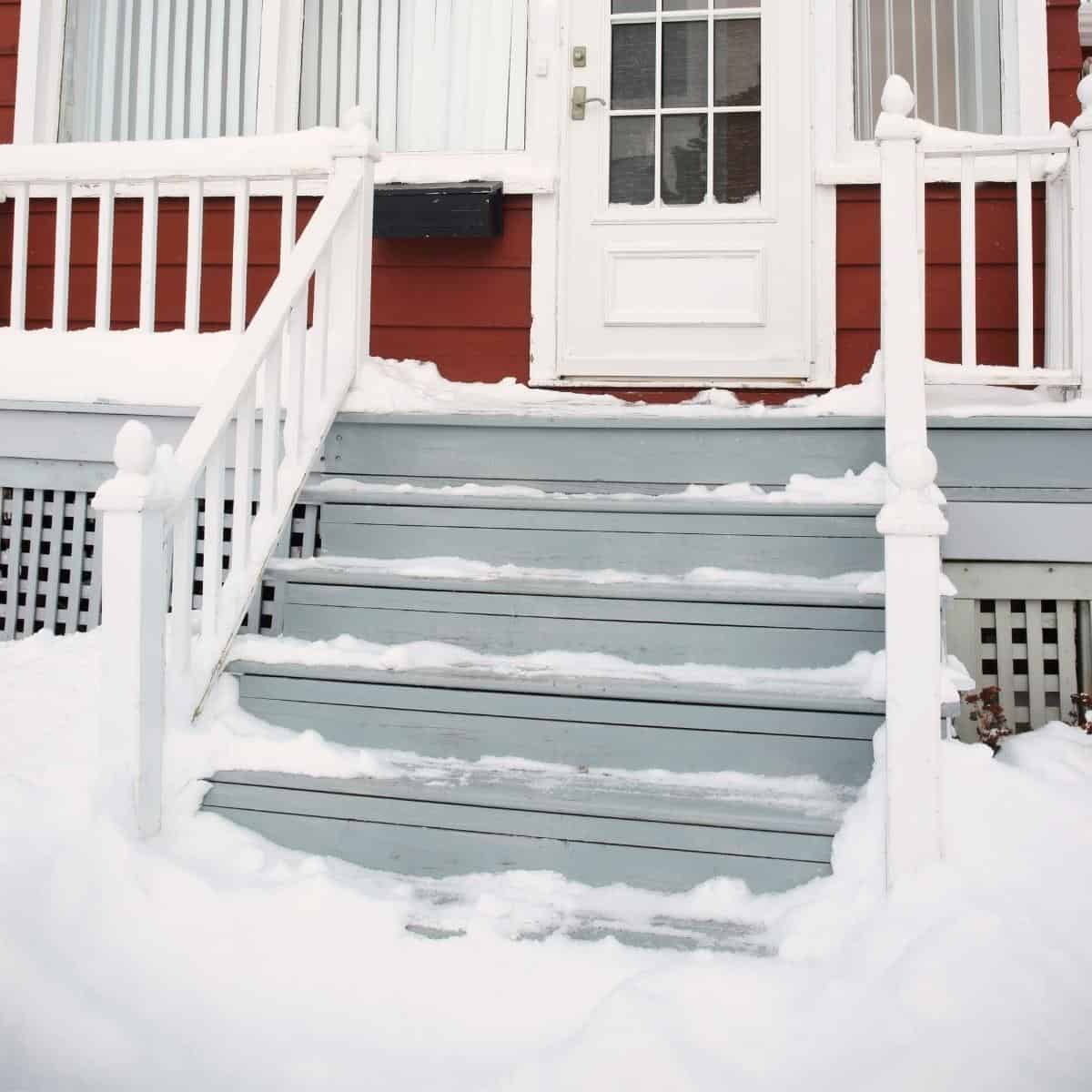 snow and ice on front steps