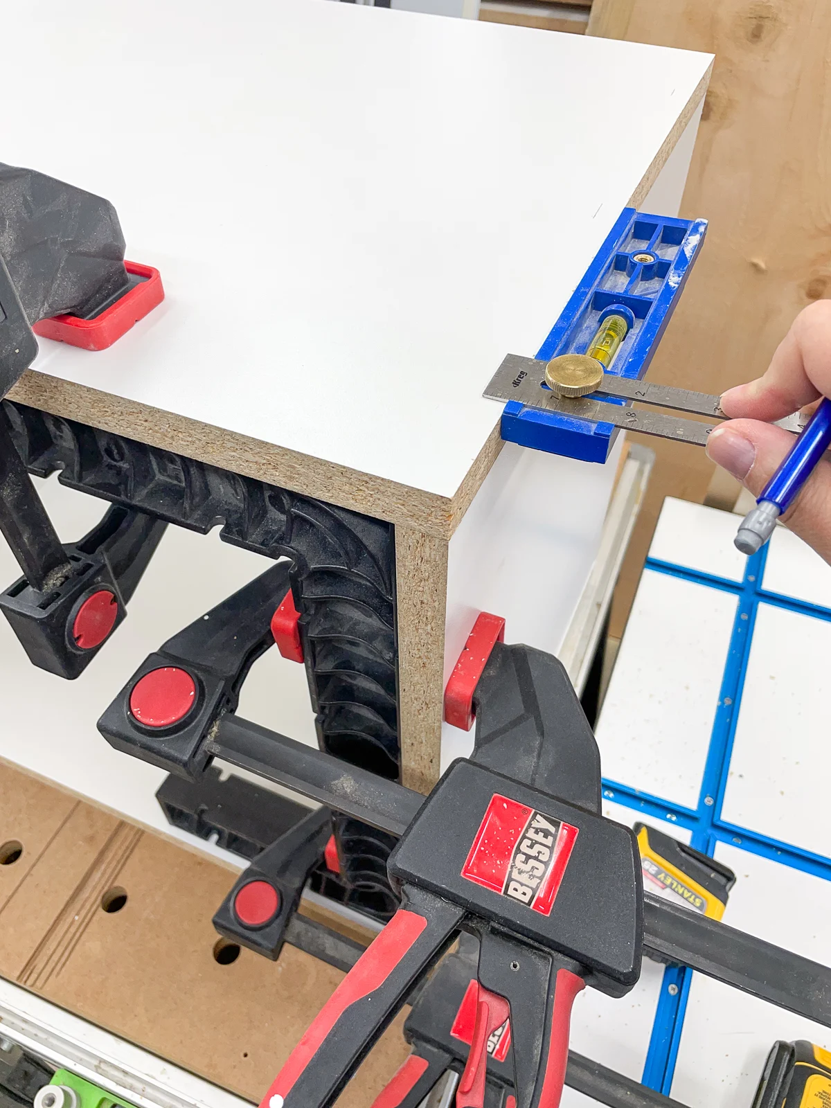 marking locations for countersink holes in DIY game console shelves