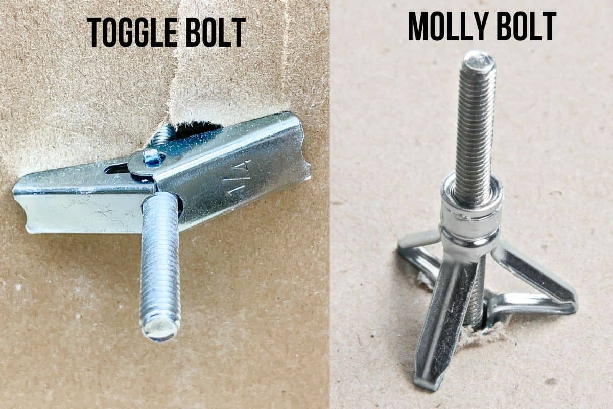 molly bolt and toggle bolt as viewed from behind drywall