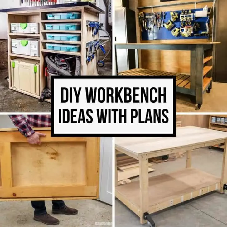Image collage of four DIY workbench ideas with text overlay 