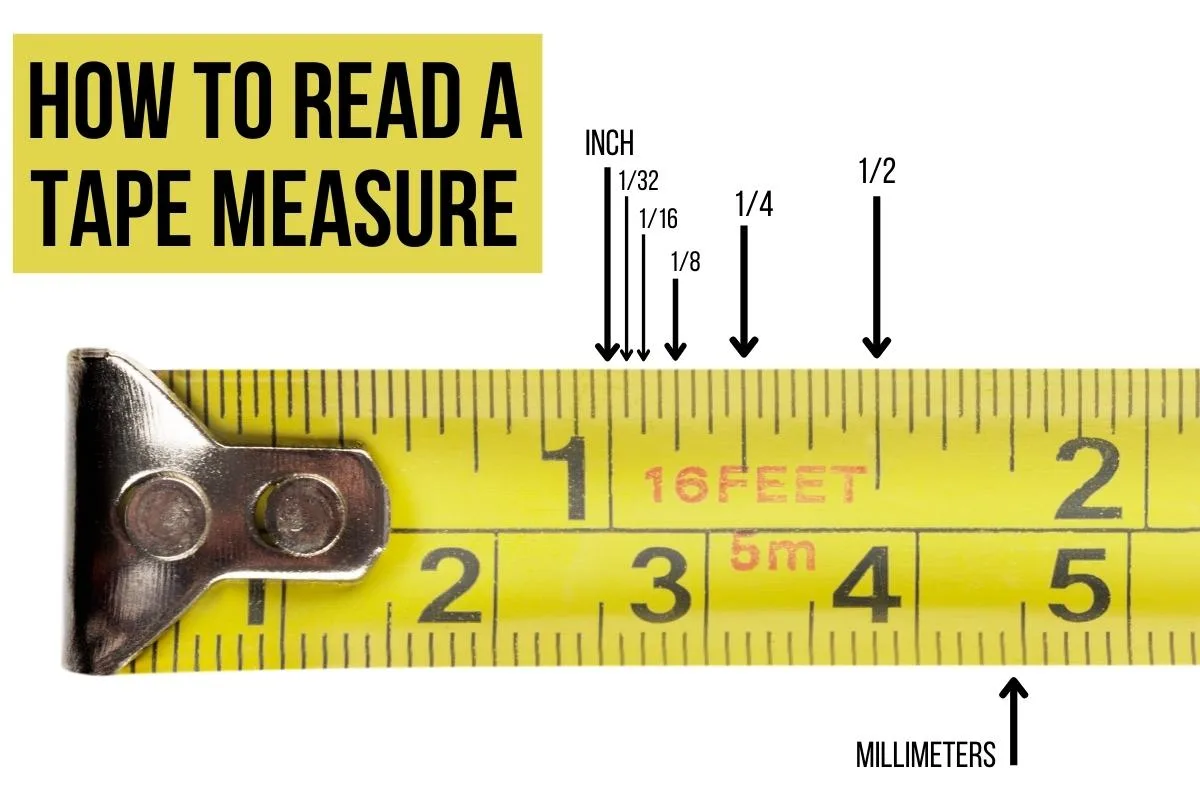 close up view of tape measure with fractions labeled