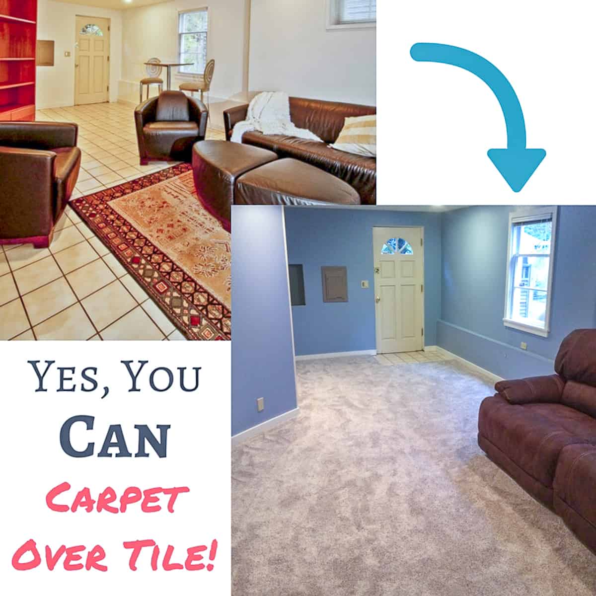 carpet over tile before and after