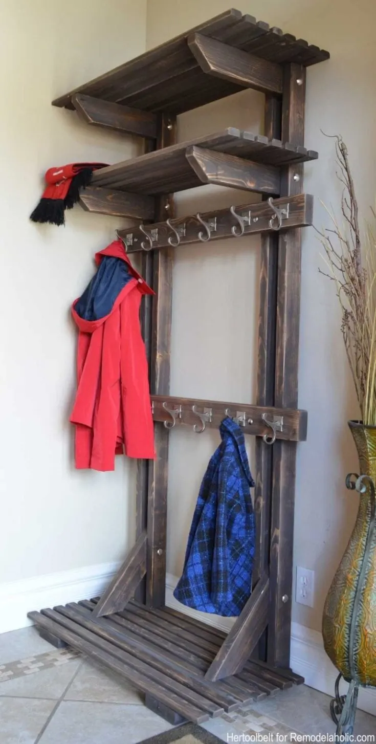 Small Pallet Inspired Coat Rack with Shelves