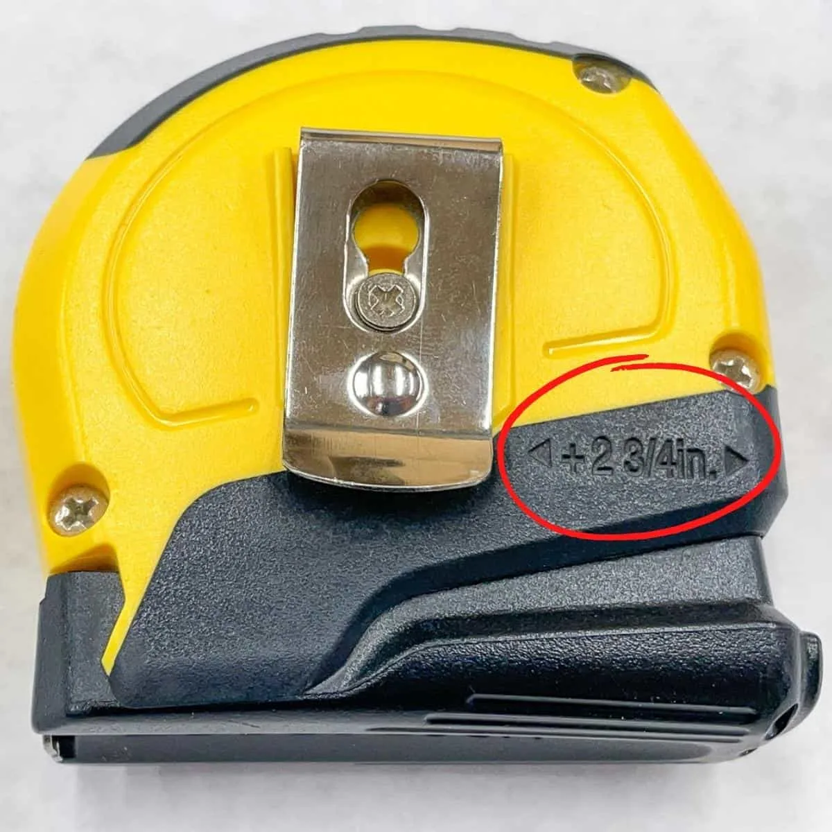 length of the tape measure housing circled