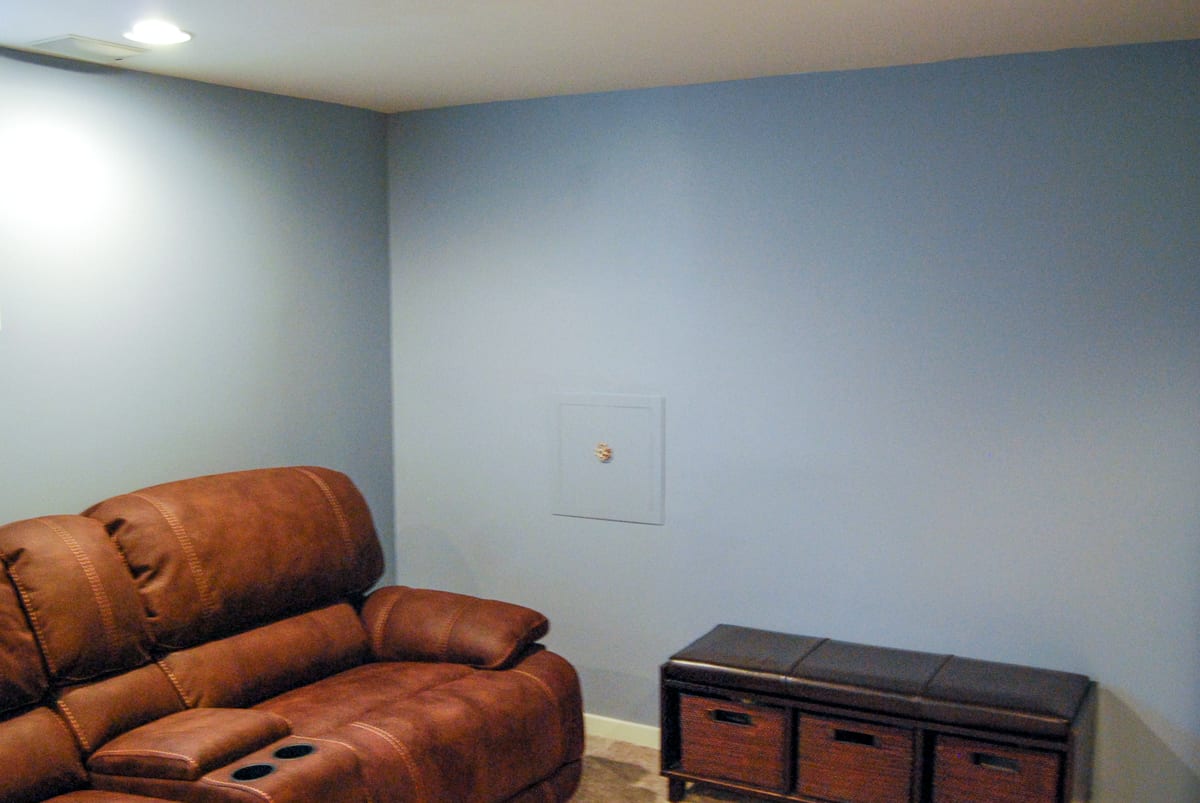 basement family room after closet was removed