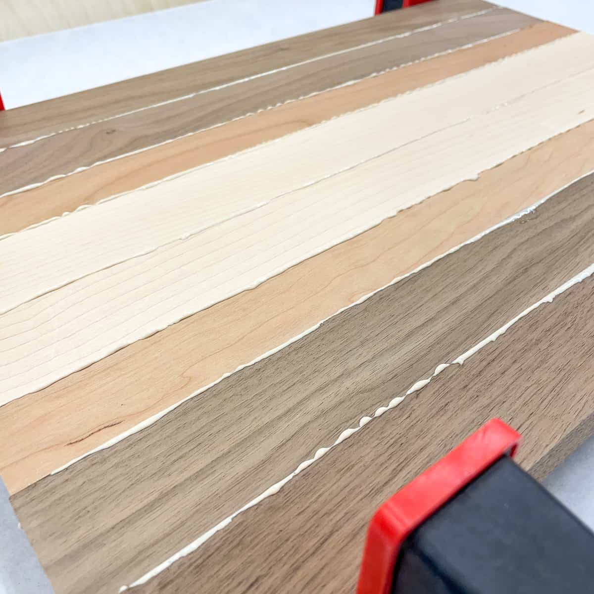 wood glue squeeze out between joints of cutting board