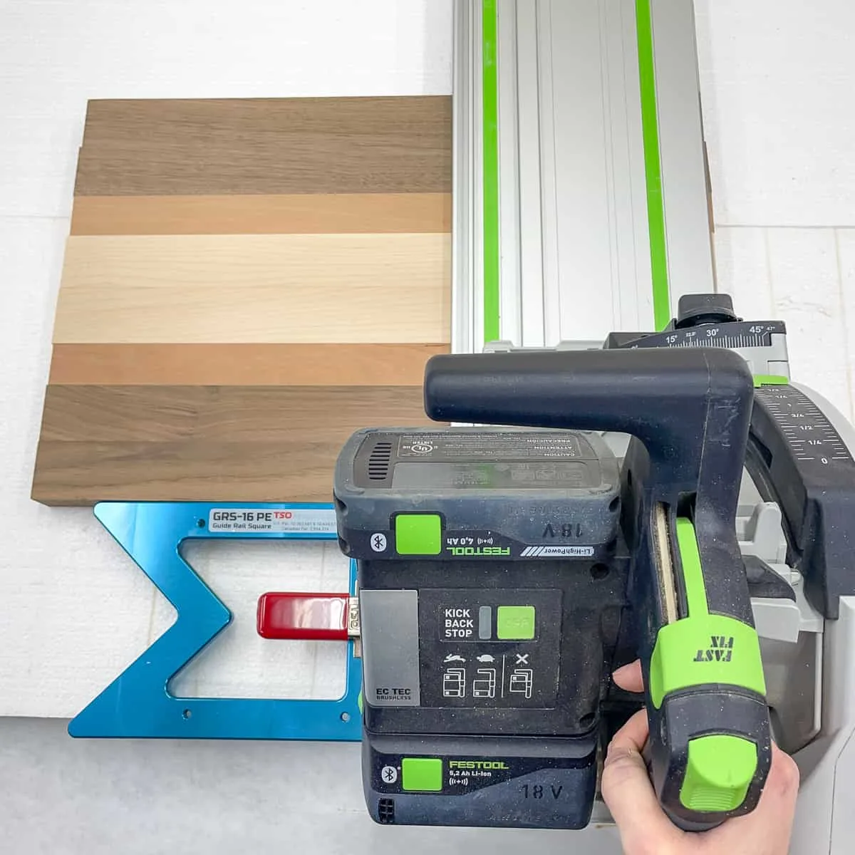 trimming off uneven ends of cutting board with a track saw