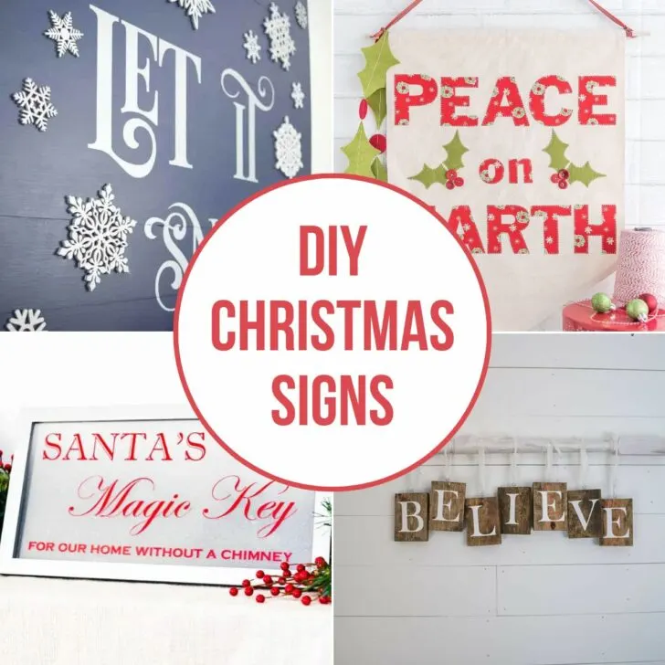 image collage of 4 DIY Christmas signs with text overlay