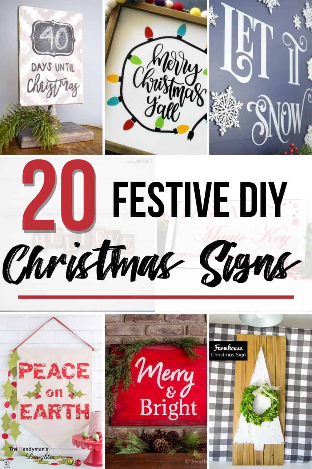 Image collage of eight DIY Christmas signs with text overlay