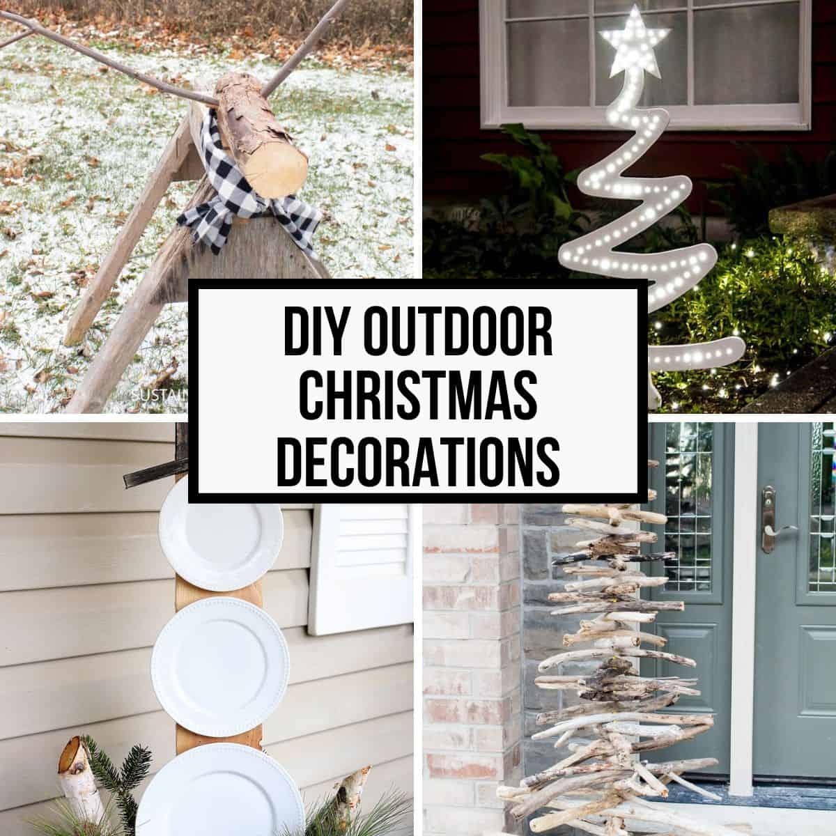 Image collage of four DIY outdoor decorations you can make