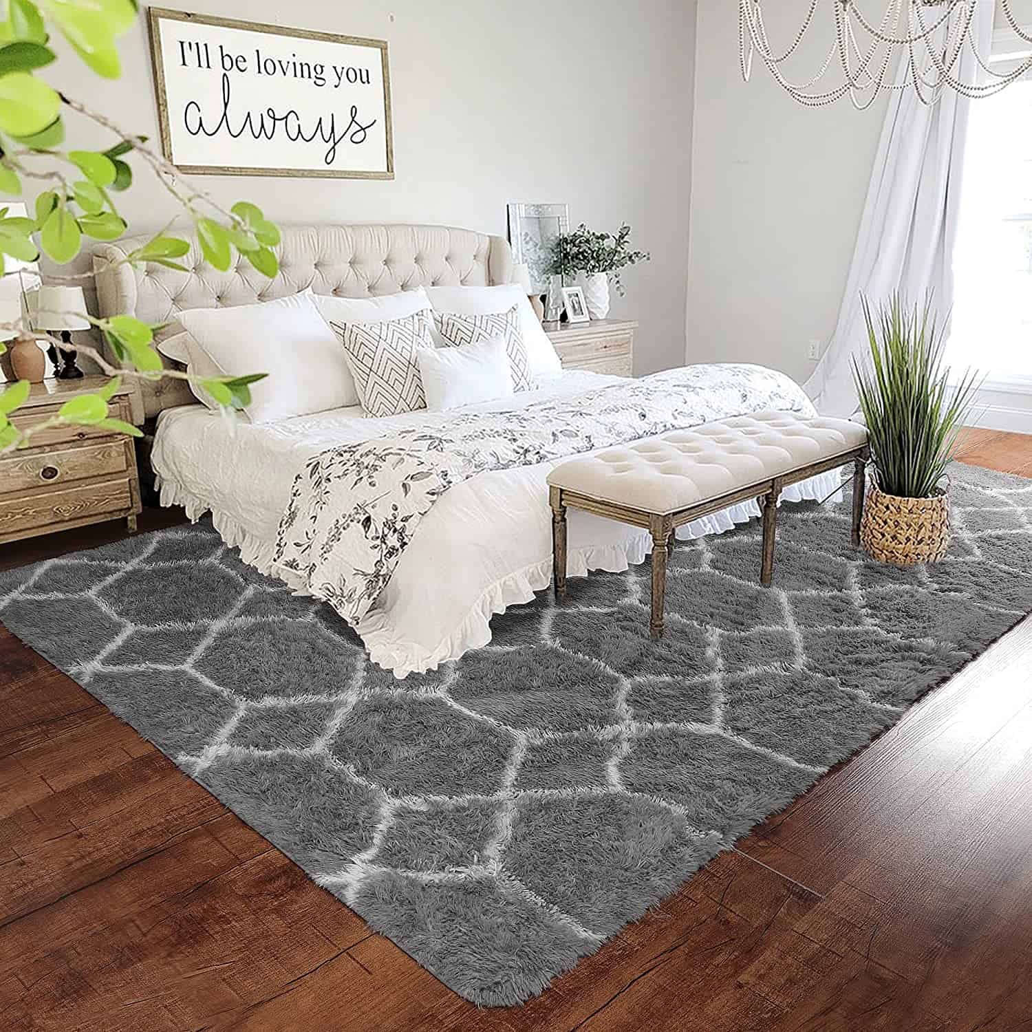 super fluffy gray and white area rug