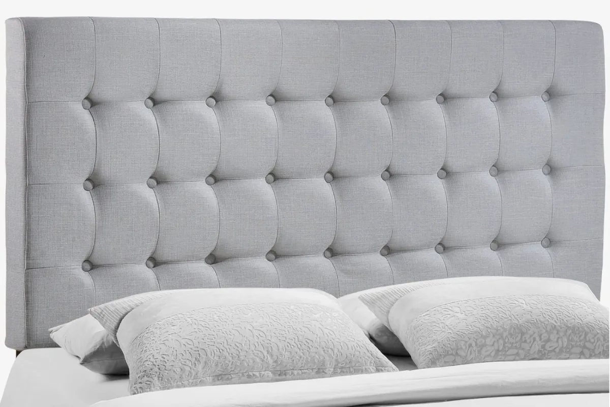 light gray tufted headboard