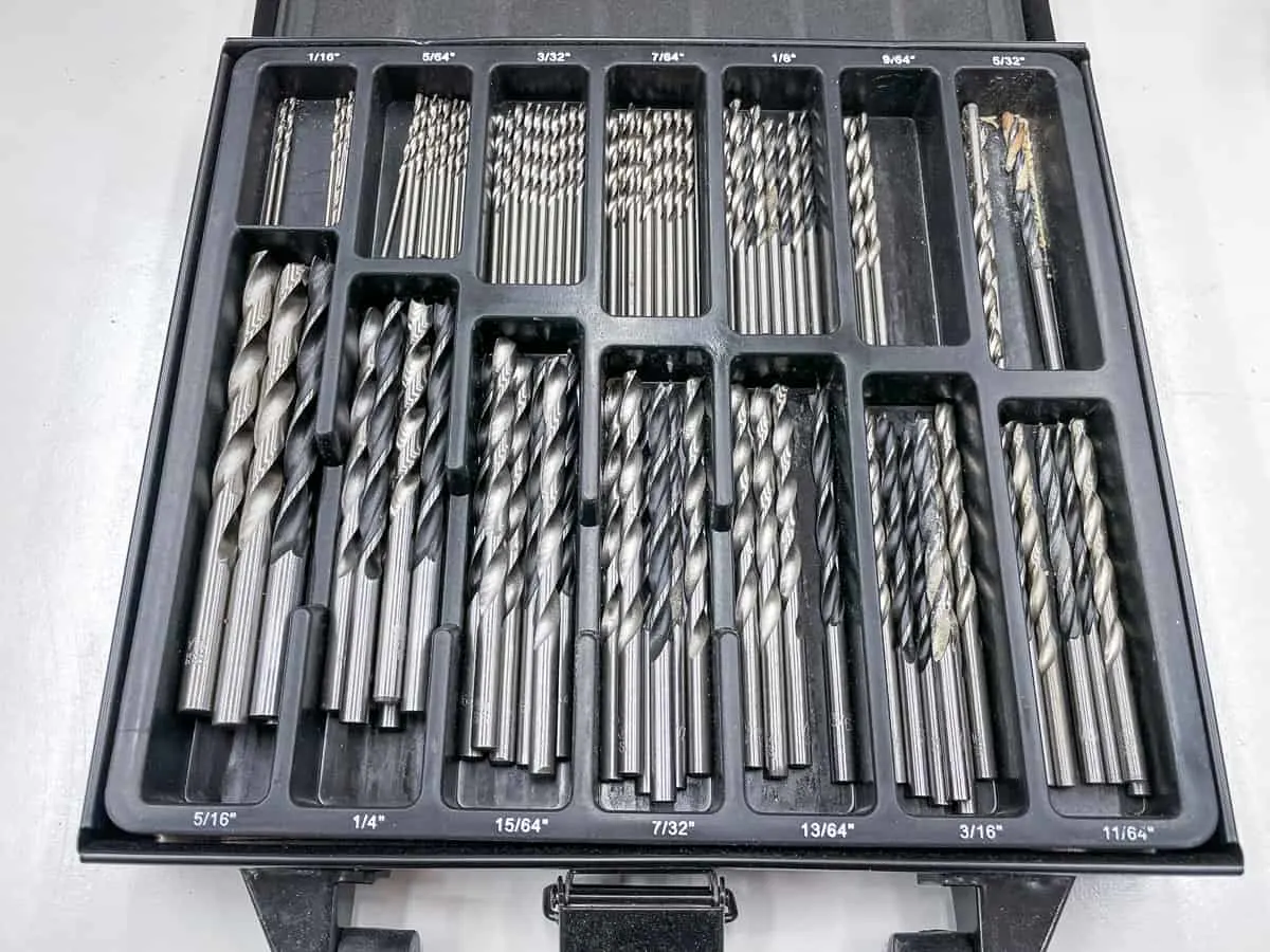drill bit set with sizes clearly labeled