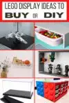 collage of Lego display ideas to buy or DIY