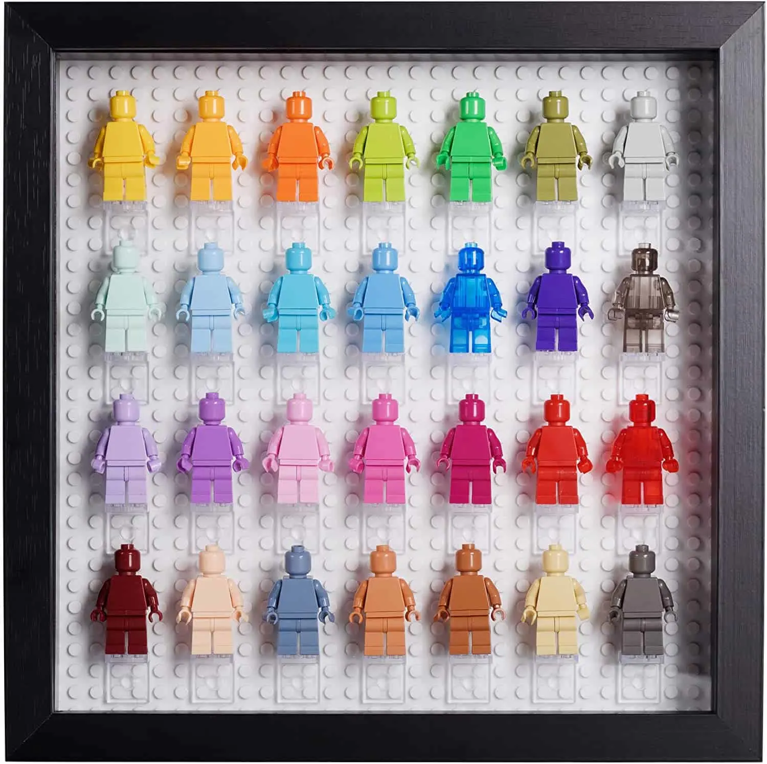 black framed shadowbox display for Lego minifigures