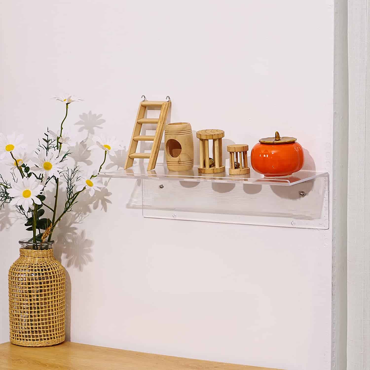 clear acrylic floating shelf for displaying Lego builds or small objects