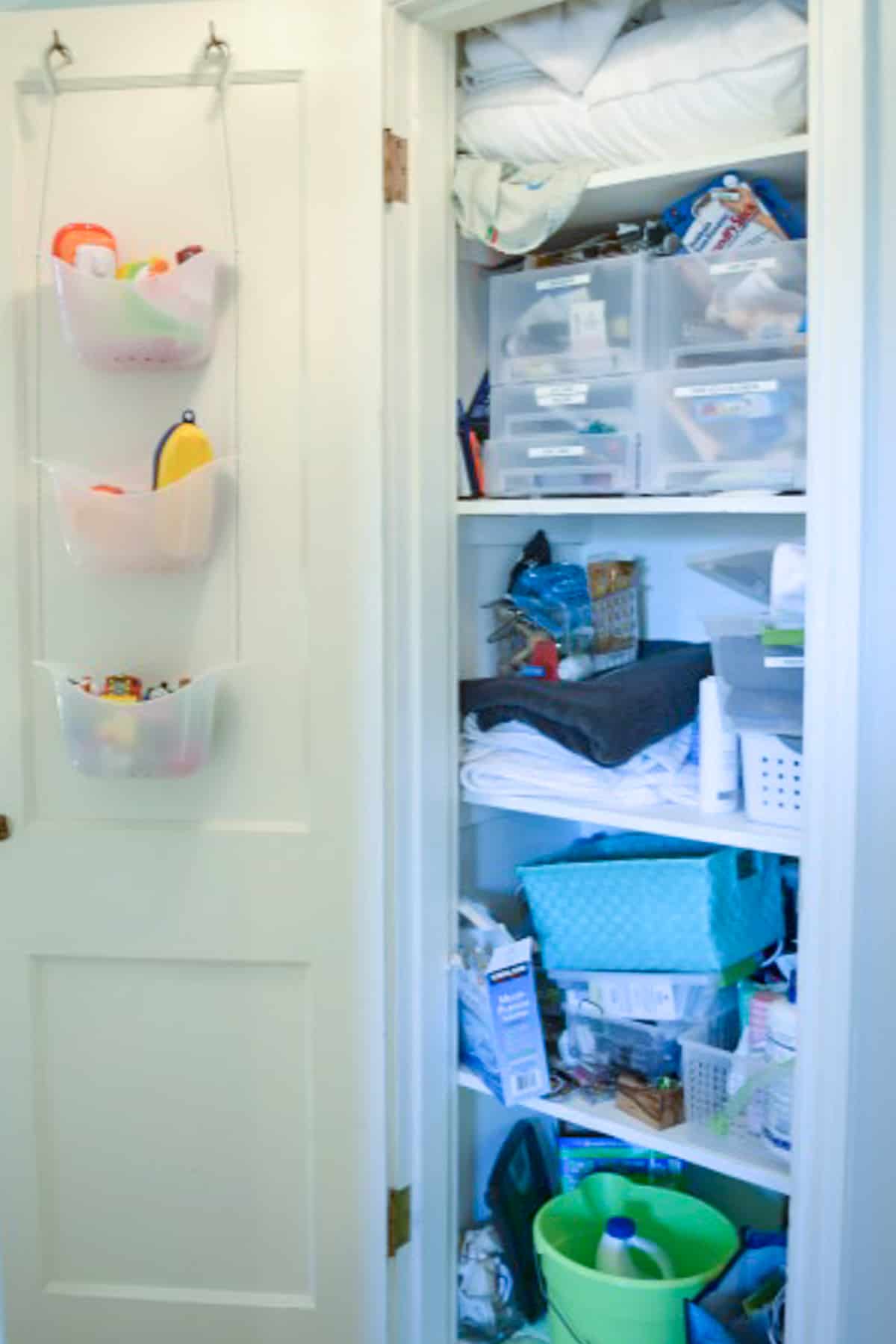 linen closet before organization