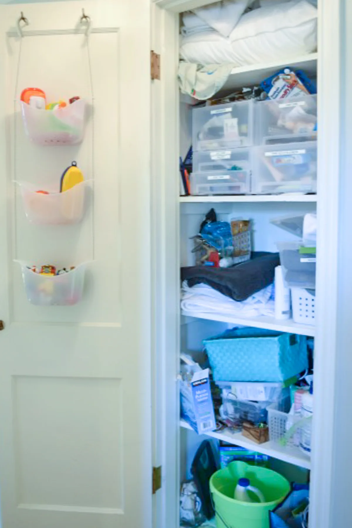 linen closet before organization