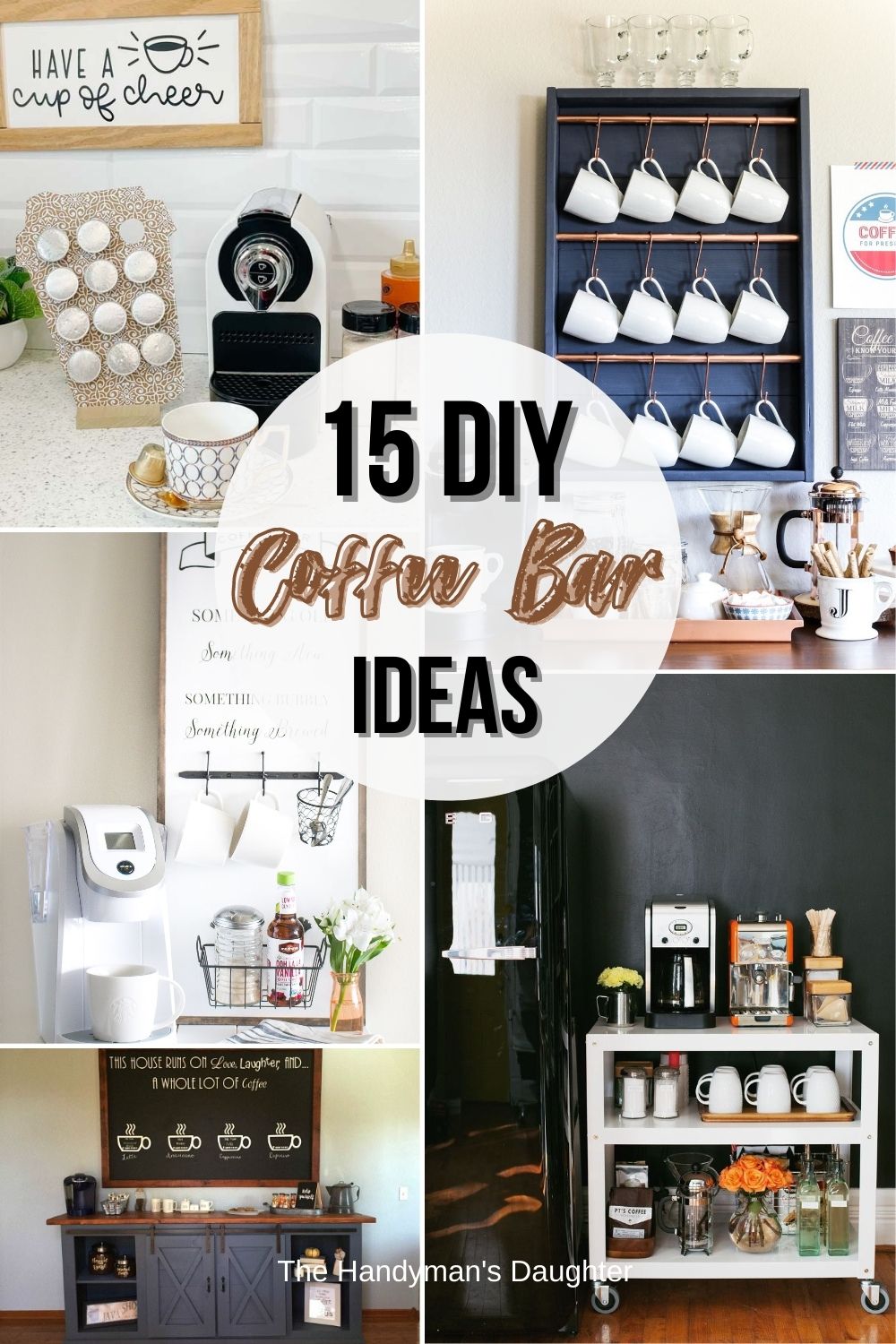 15 DIY coffee bar ideas with collage of four options