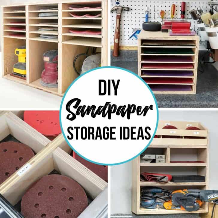 image collage of four DIY sandpaper storage ideas with text overlay