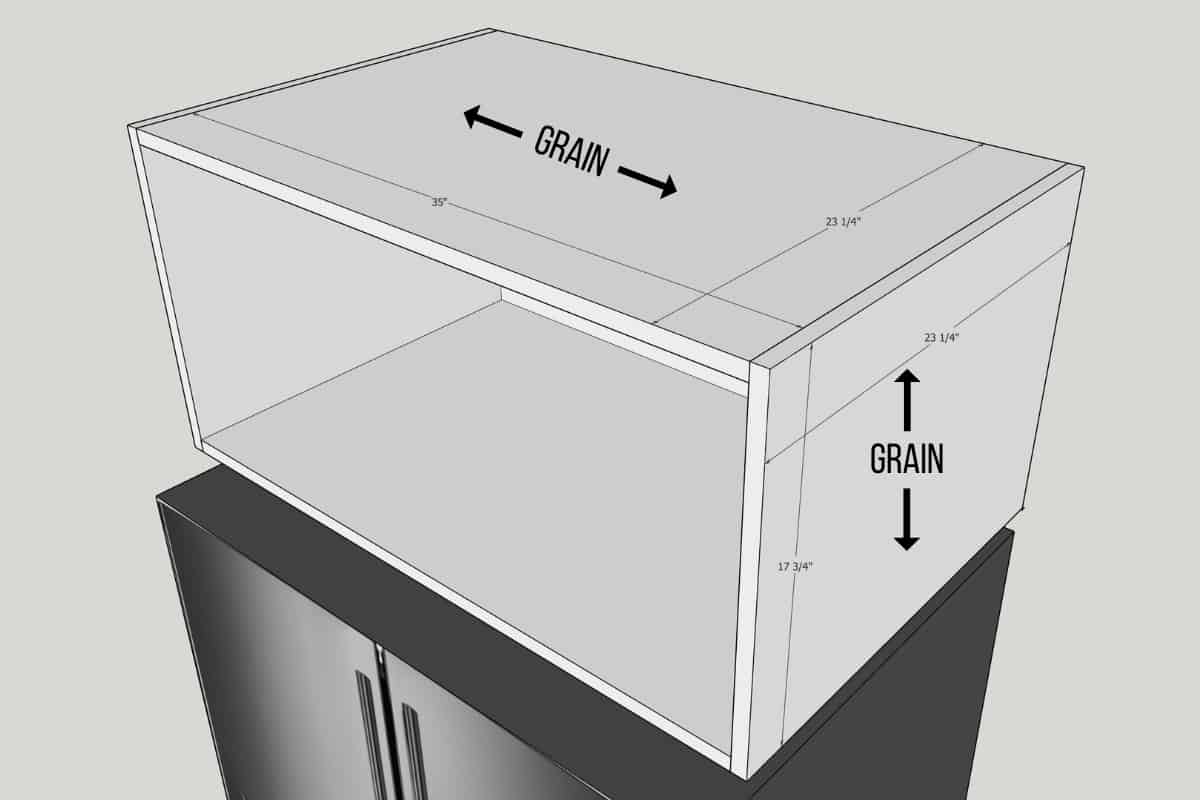 plywood grain direction for over fridge cabinet