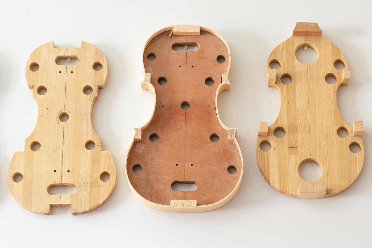 wooden violin parts to be glued together with hide glue