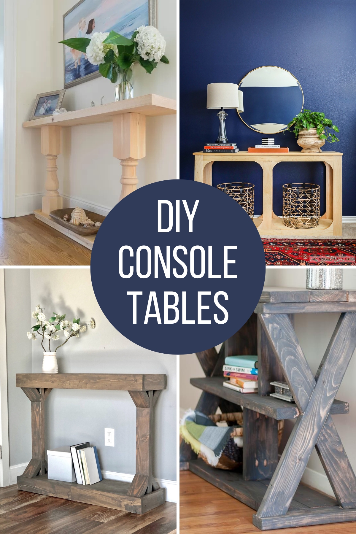collage of four DIY console table ideas