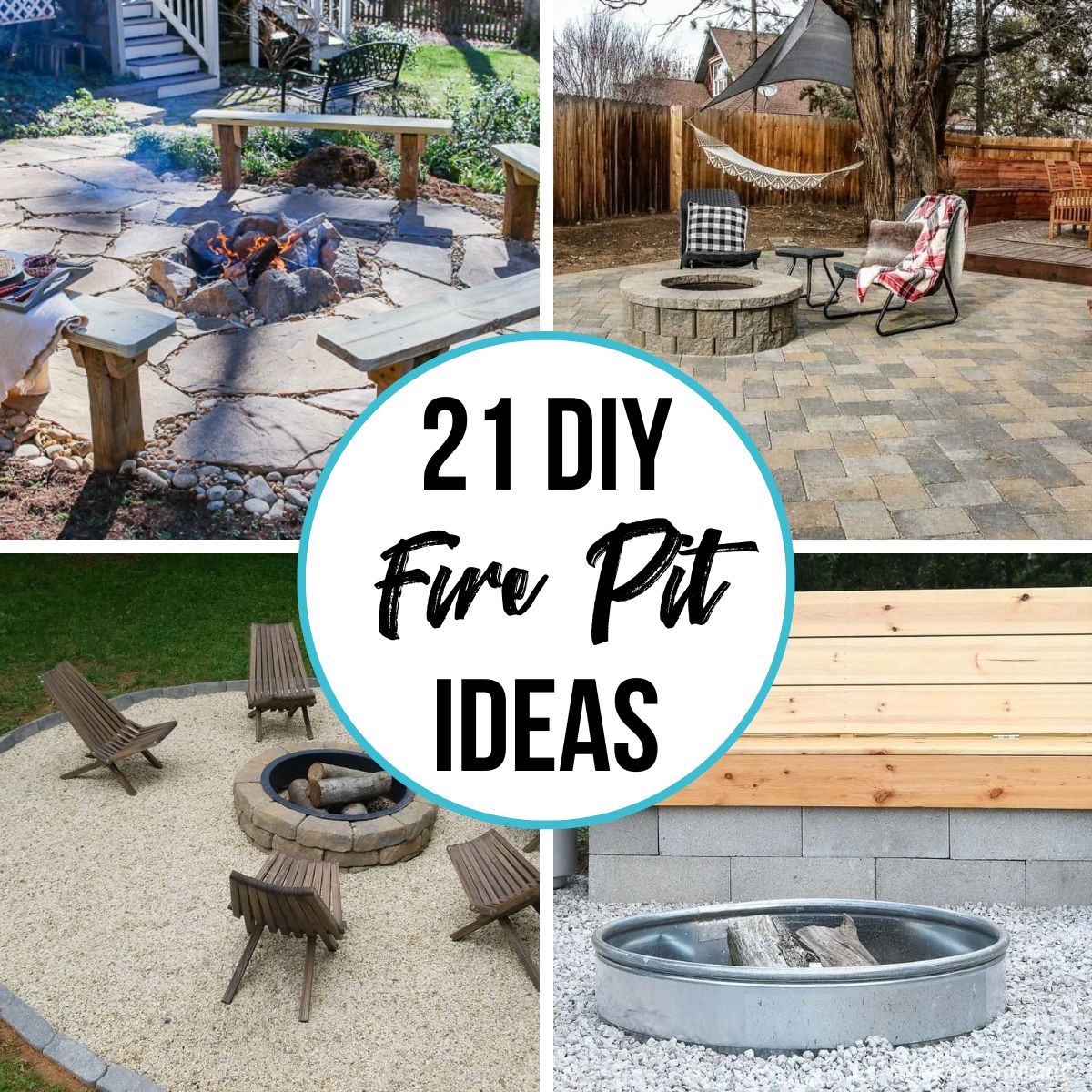 Fire pit with cinder block benches and stone surrounding.