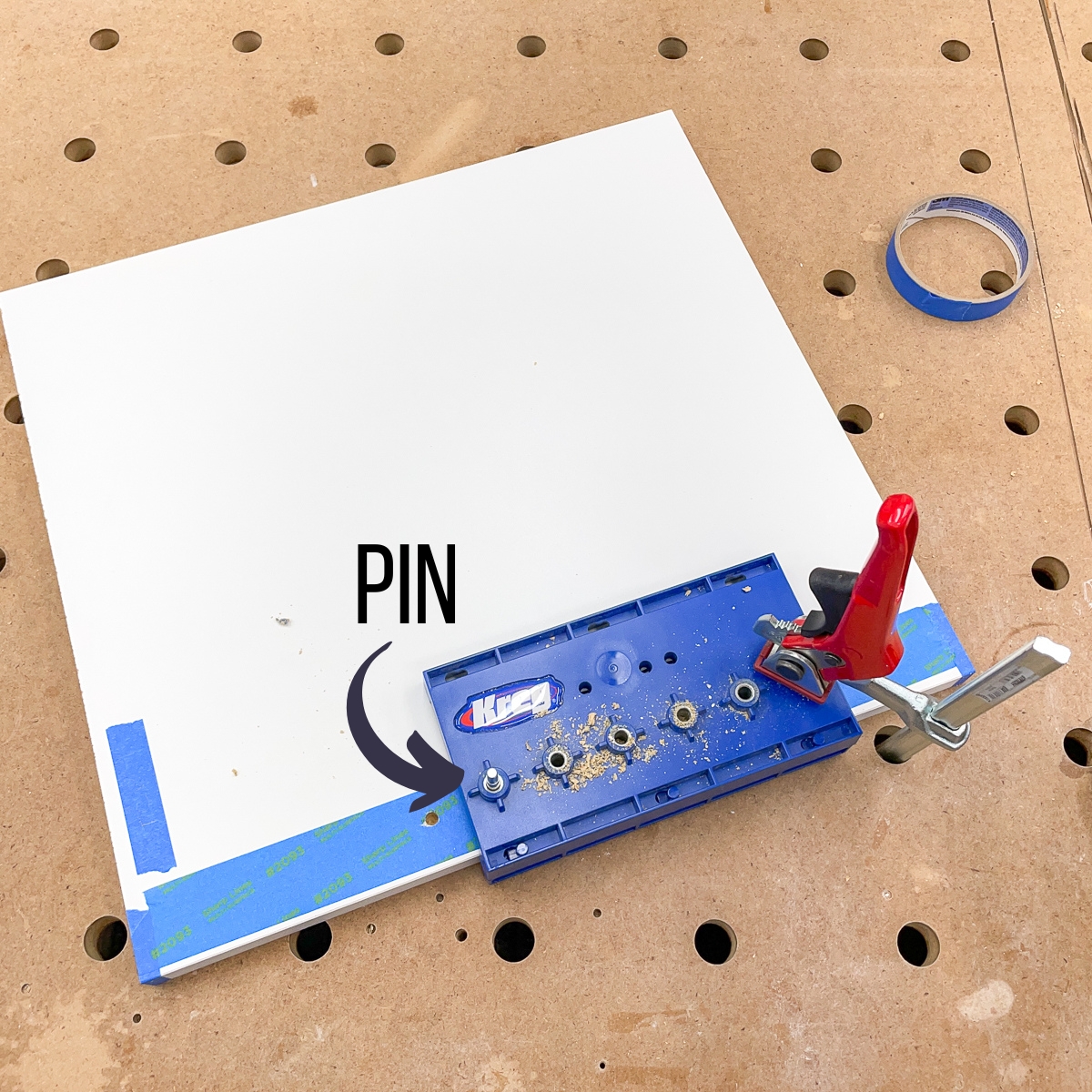 pin holding shelf pin jig at correct spacing