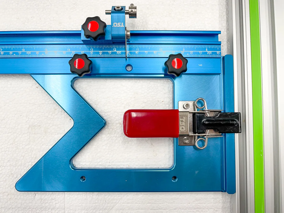 TSO track saw square with parallel guide on Festool guide rail