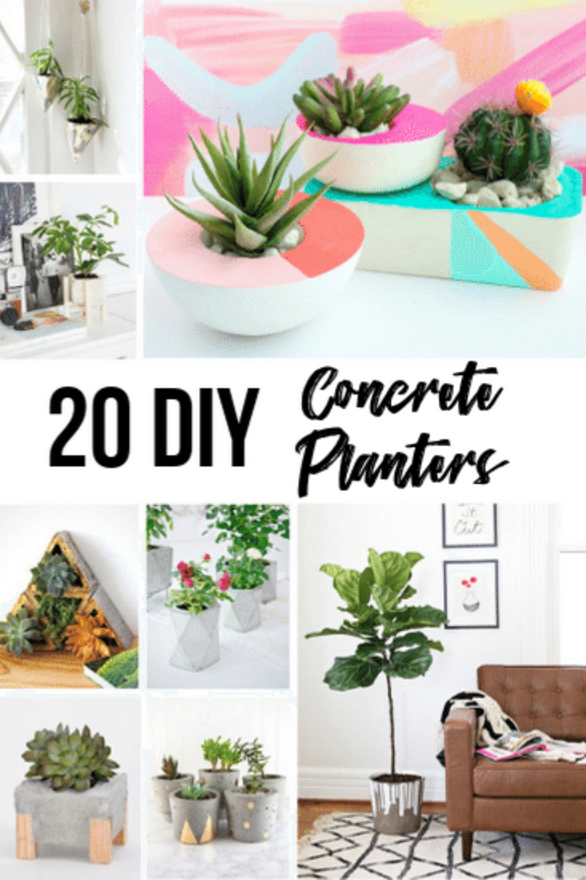 20 DIY concrete planter ideas collage