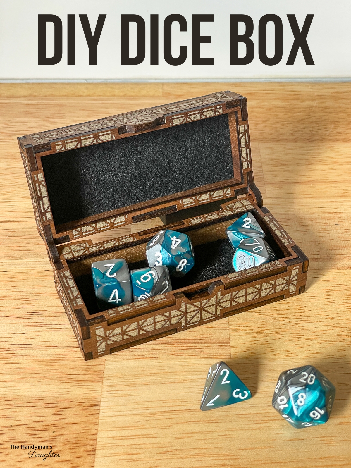 DIY dice box with text overlay