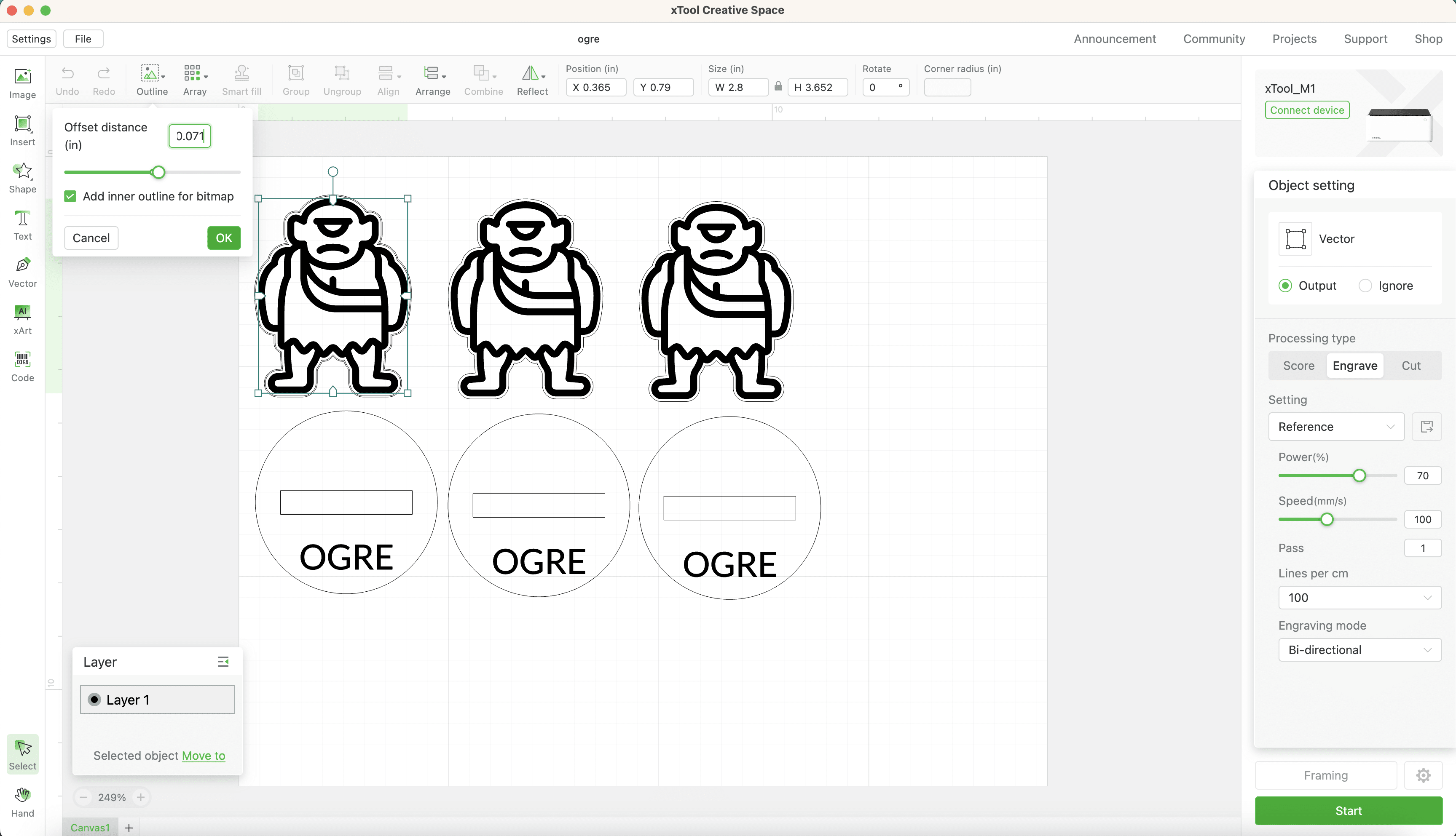 setting the cut line offset distance on the ogre miniatures