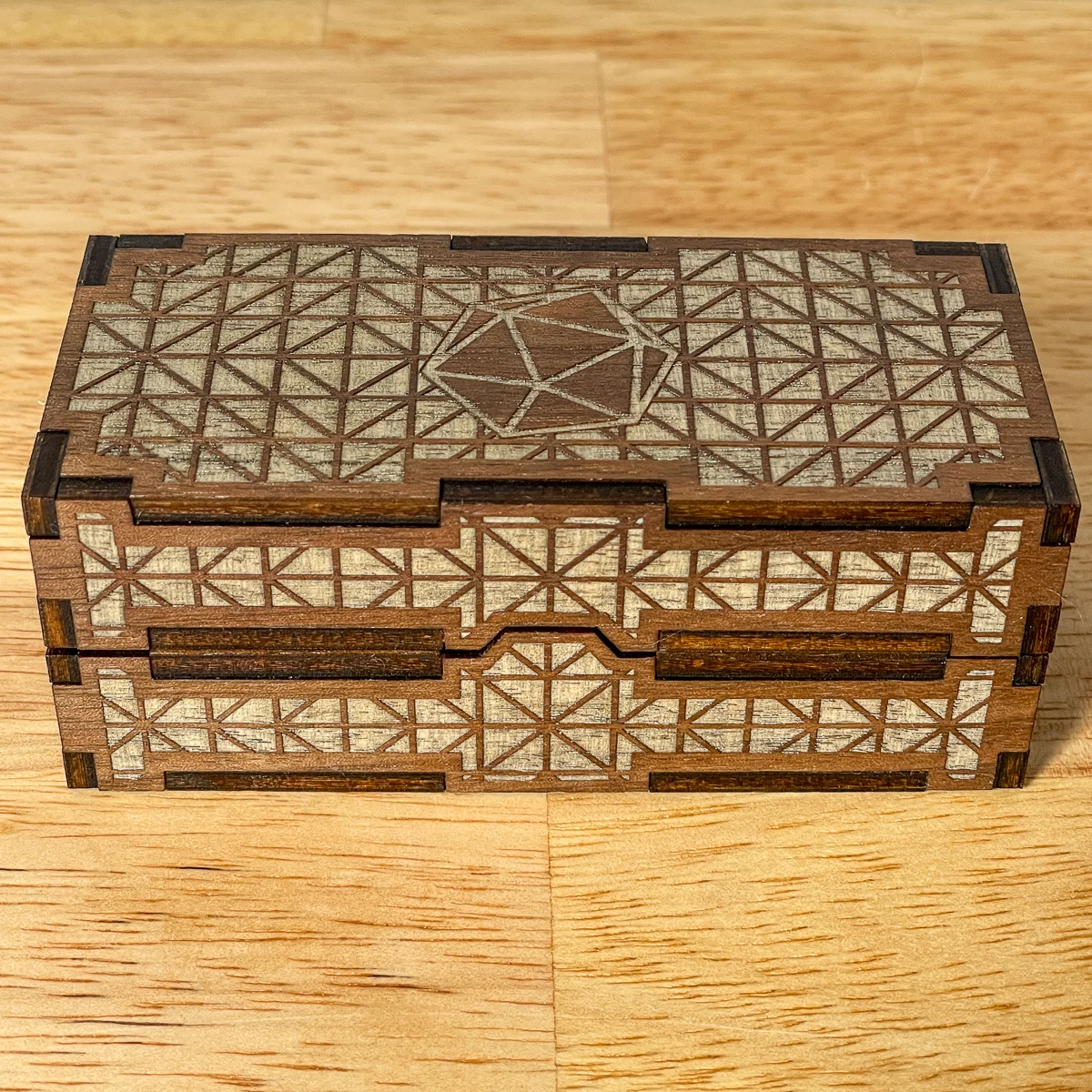 DIY dice box with D20 dice engraved on top