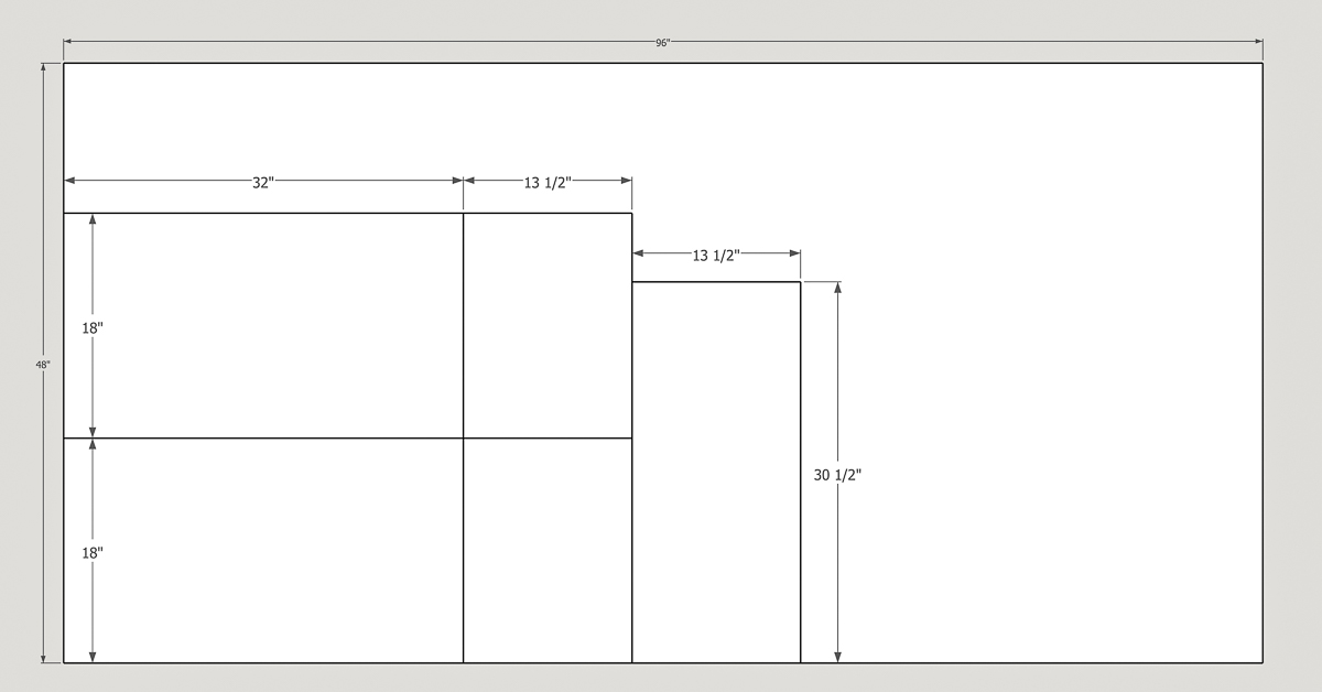 plywood cut diagram for DIY toy box