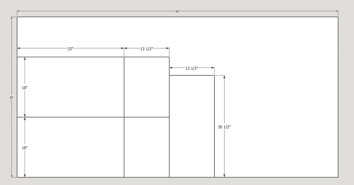 plywood cut diagram for DIY toy box