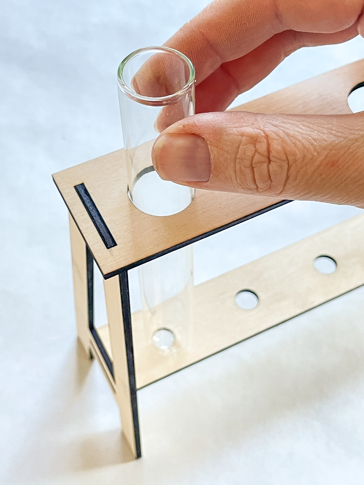 inserting test tube into the hole of the propagation station