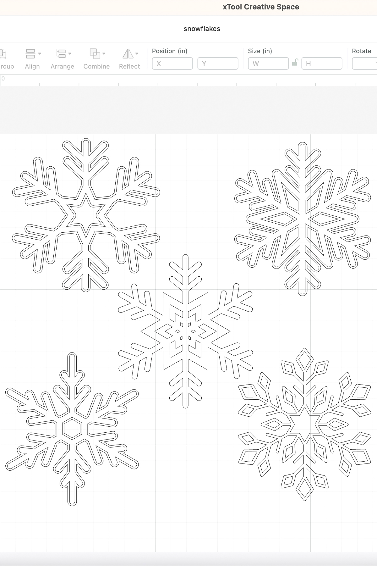 snowflake designs in xTool creative space