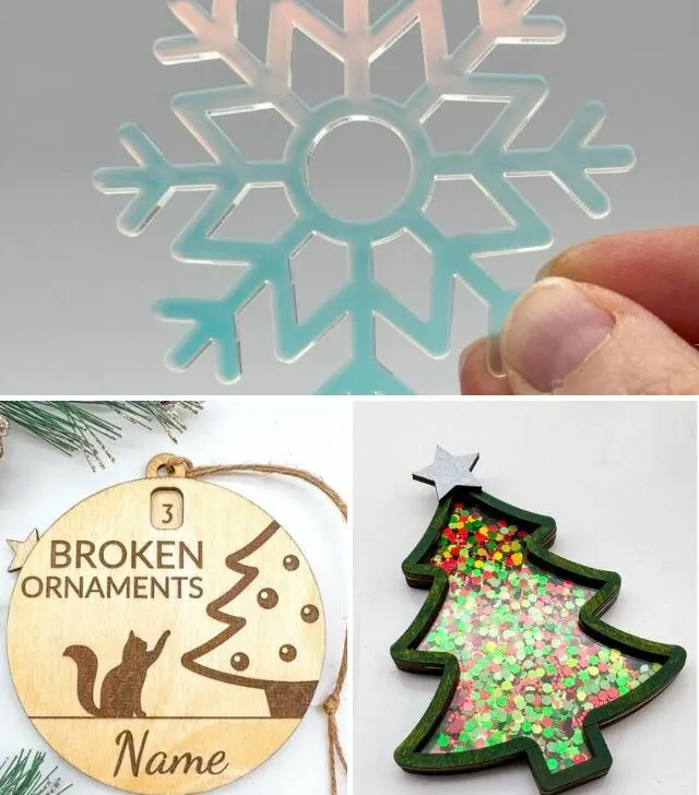 Collage of three laser cut ornaments