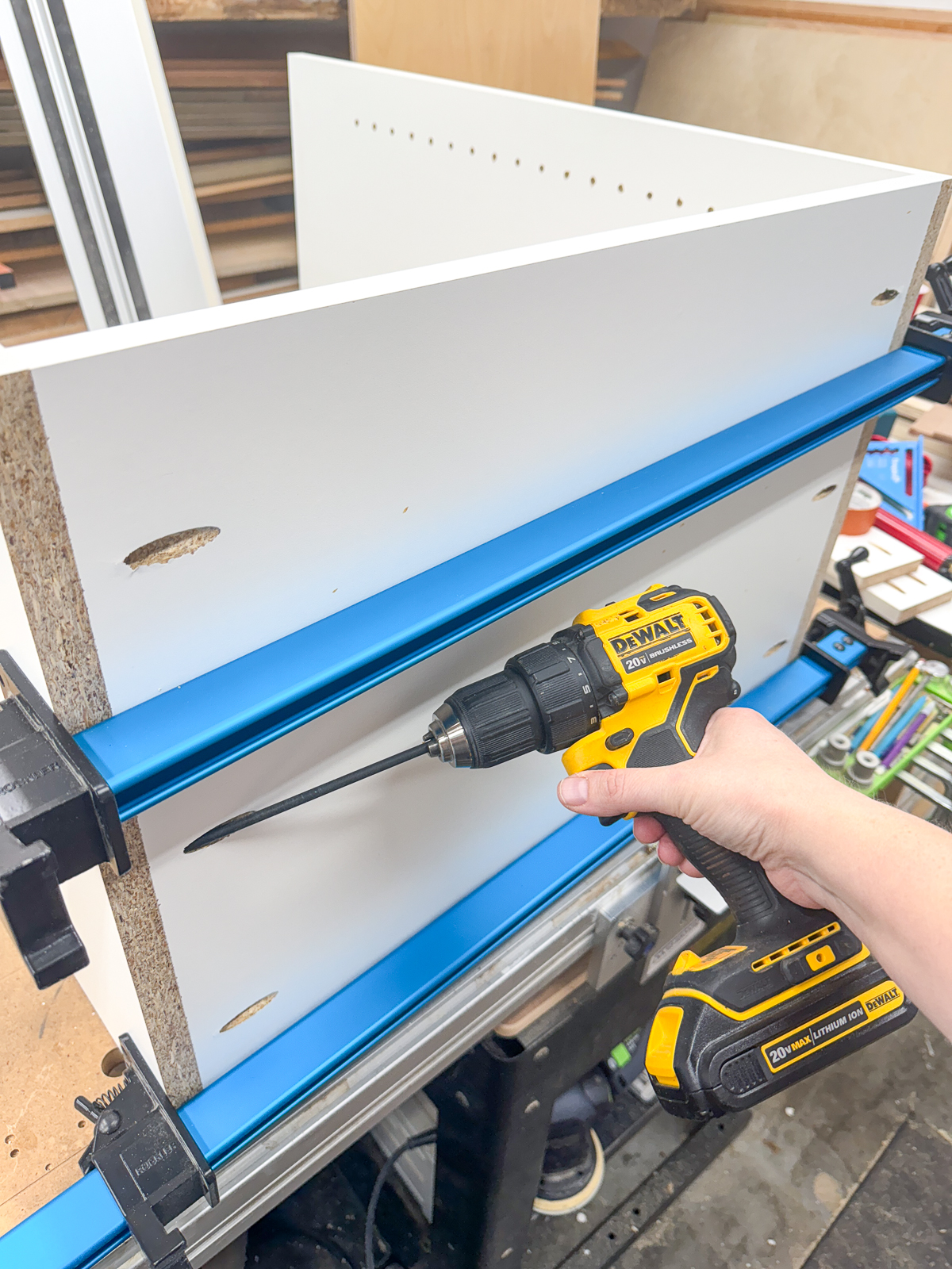 attaching the craft cabinet bottom with pocket hole screws