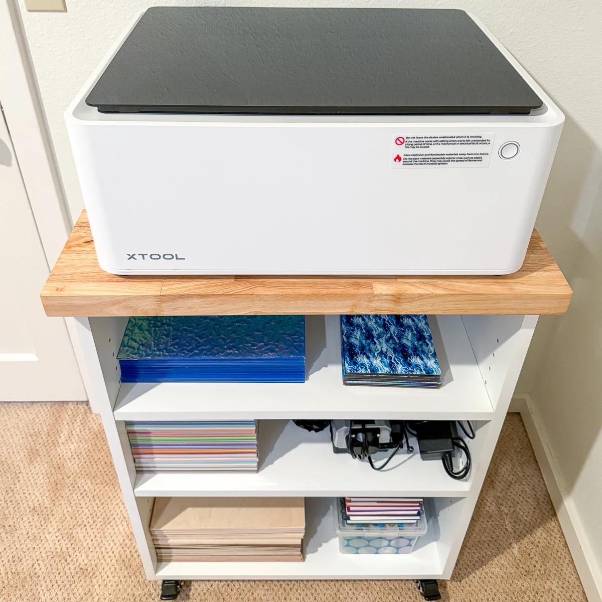 DIY craft cart with shelves