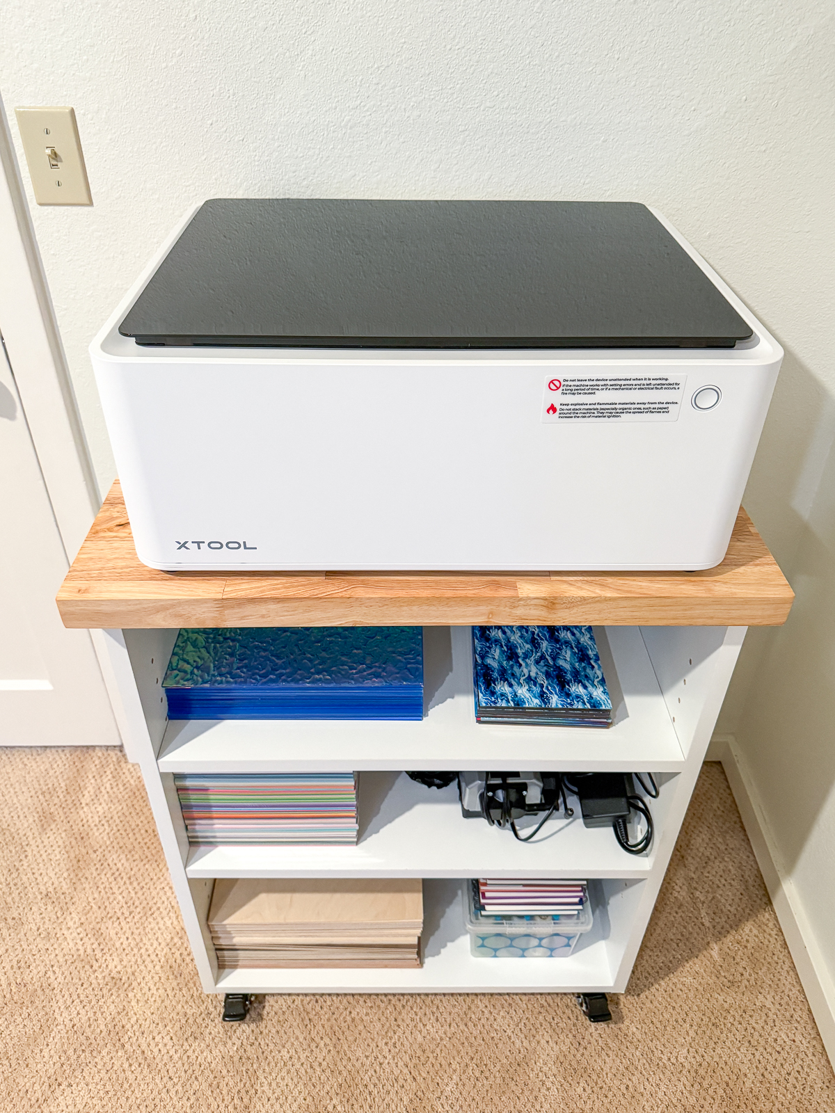 DIY craft cabinet with xTool M1 laser cutter and supplies