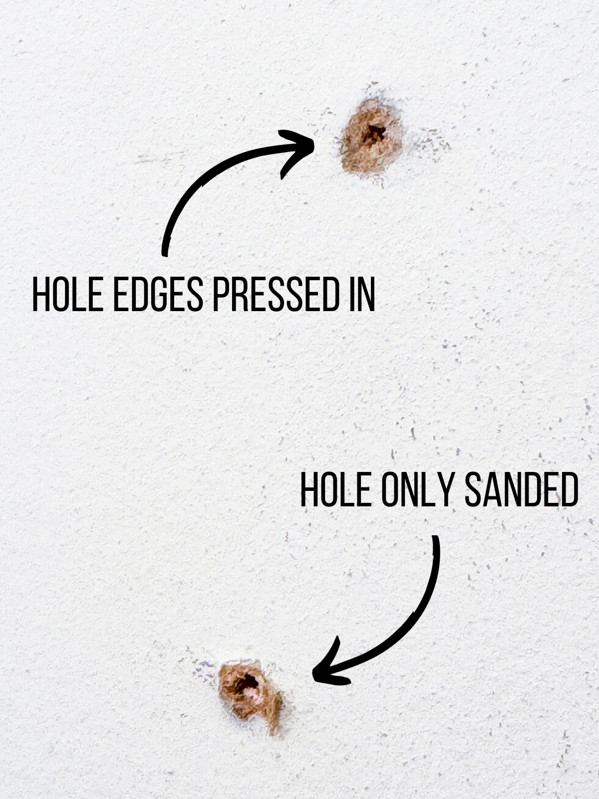 drywall hole edges pressed in vs only sanding the surface