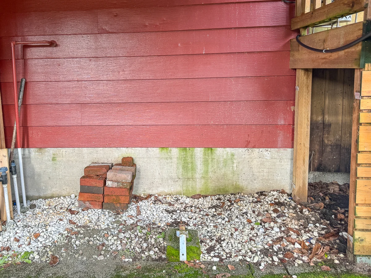 location for new bike shed with concrete footer in the way