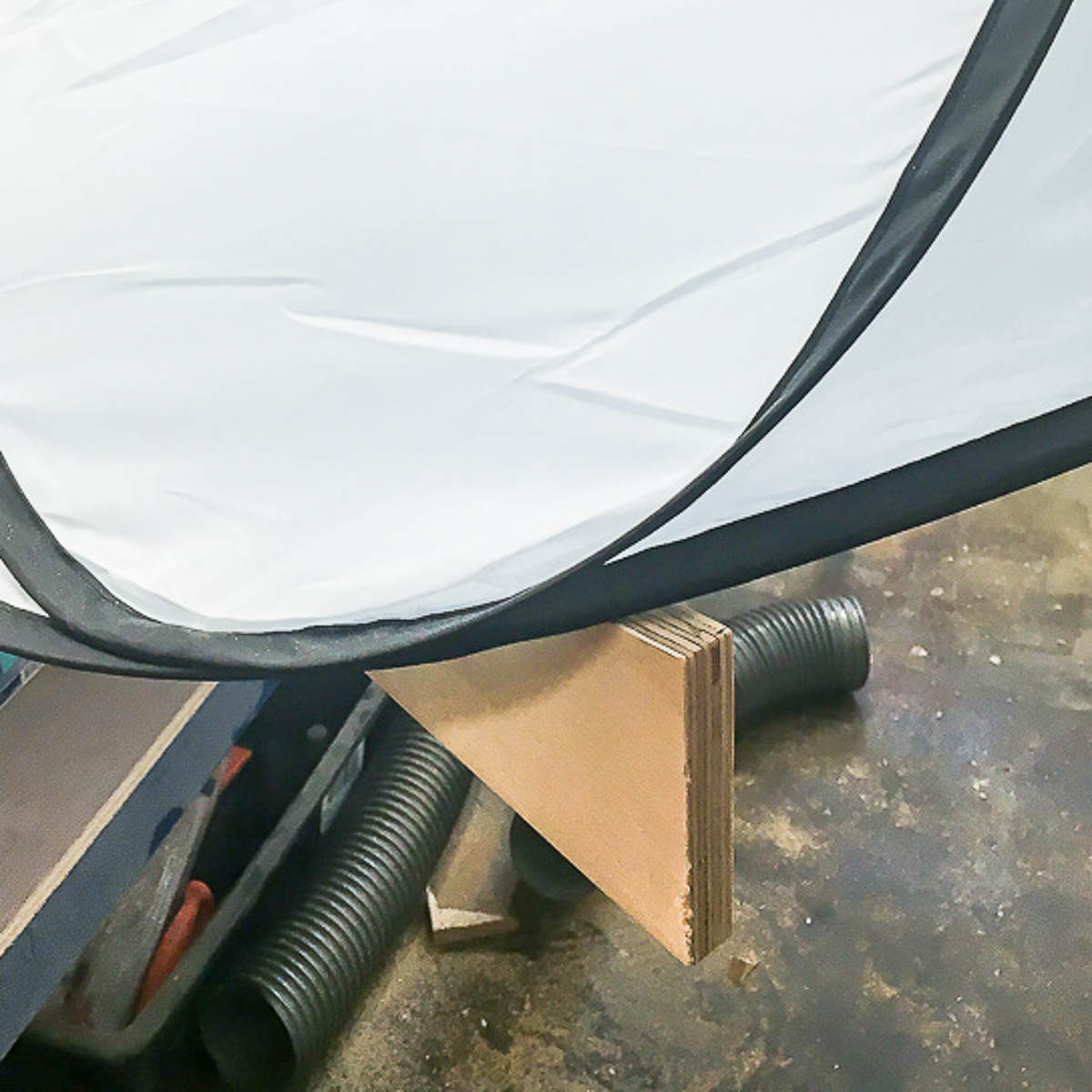 testing the tent on the angled supports