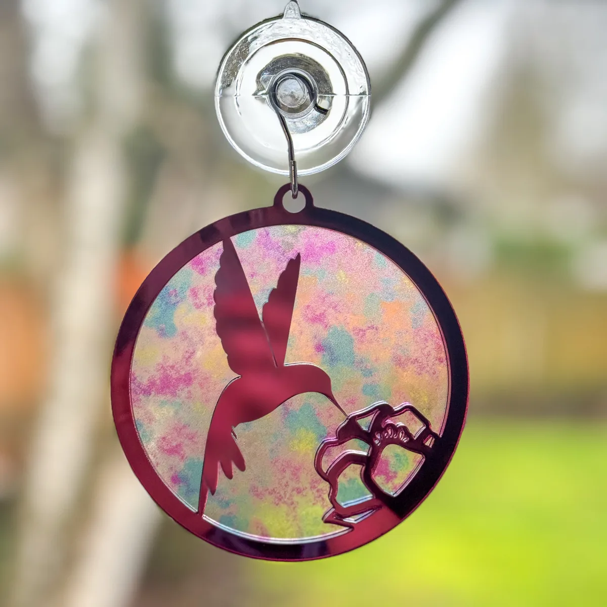 pink acrylic version of DIY hummingbird suncatcher