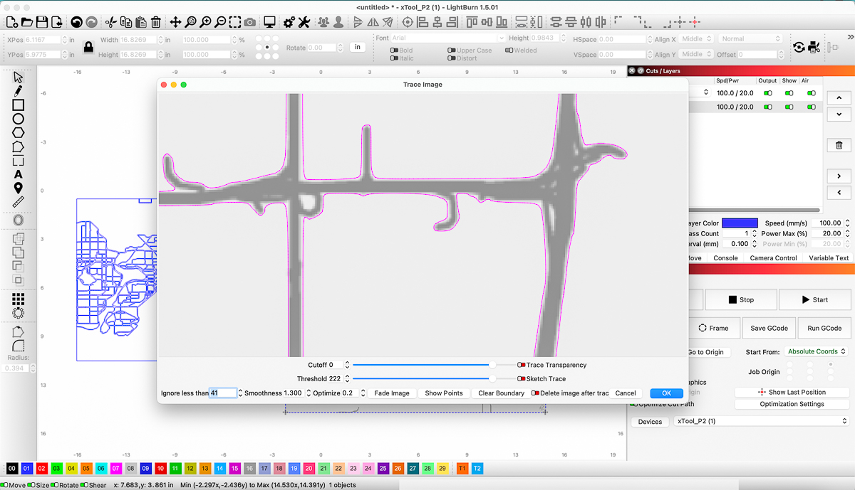 image trace of city map for laser cutting in lightburn